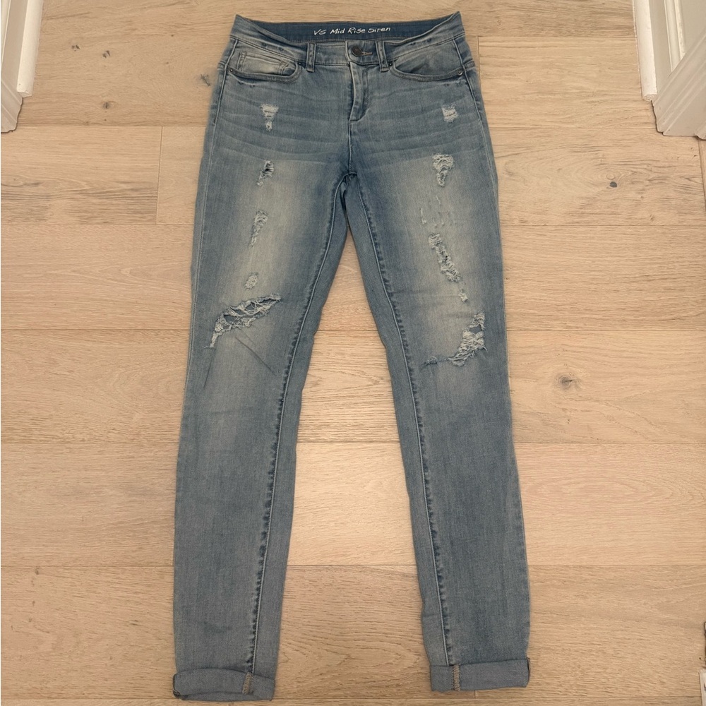 Victoria's Secret VS Siren Light Blue Distressed Skinny Jeans Cuffed Ankle Sz 4